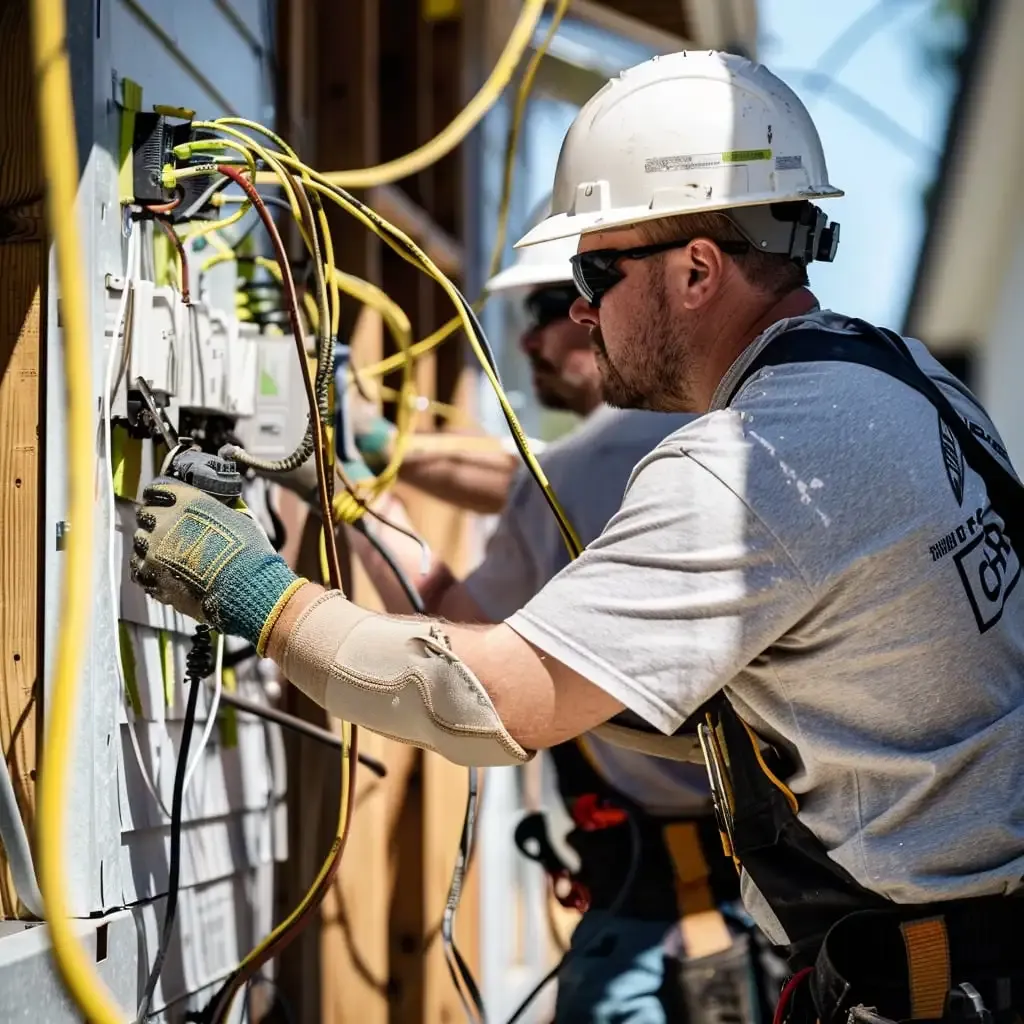 Electrician working on electrical wiring in a service panel
